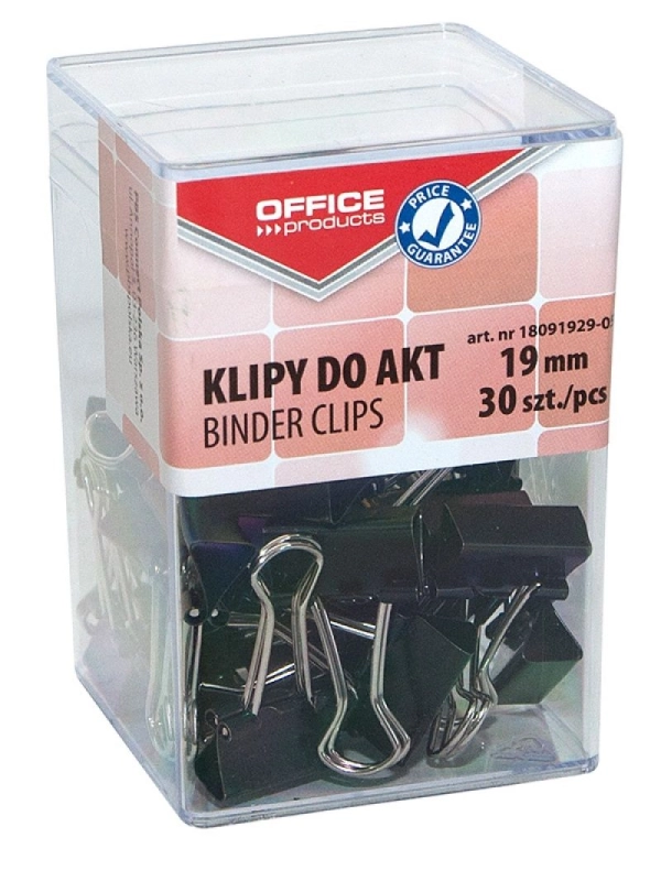 Klipy do dokumentów OFFICE PRODUCTS, 19mm, 30szt., w pudełku, czarne