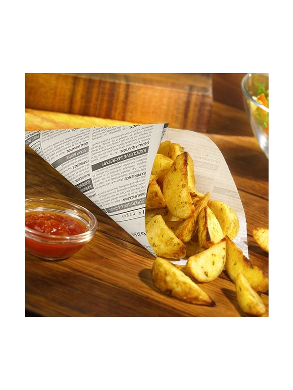 Torebka papierowa, foliowana na frytki ROŻEK 125g, nadruk GAZETA op. 1000 sztuk