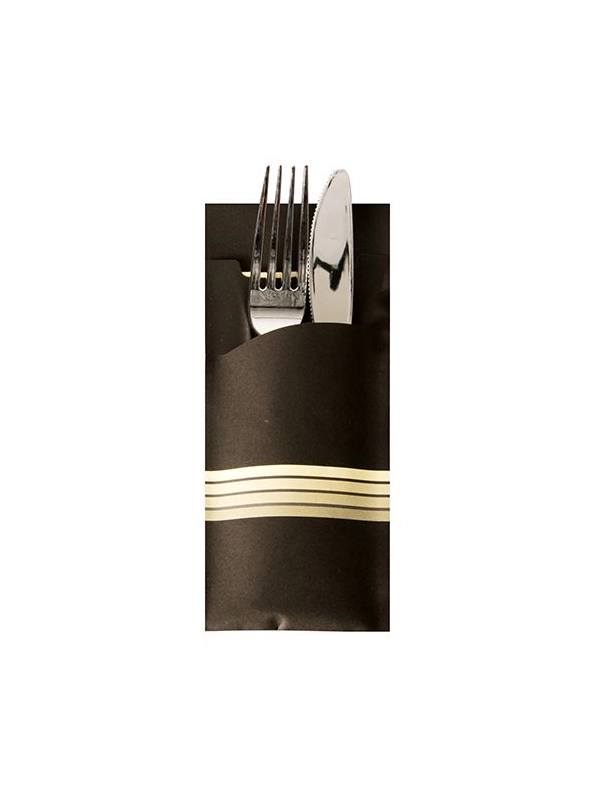 Etui-koperta na sztućce, 20 x 8,5 cm, opakowanie 520 szt.,"Stripes" kolor czarno/kremowy