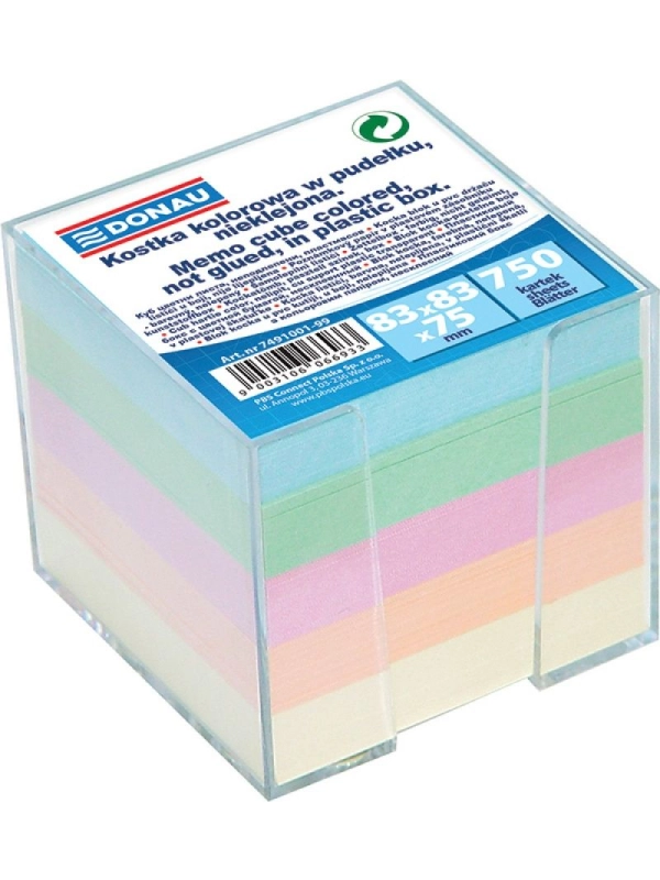 Kostka DONAU nieklejona, w pudełku, 92x92x82mm, mix kolorów