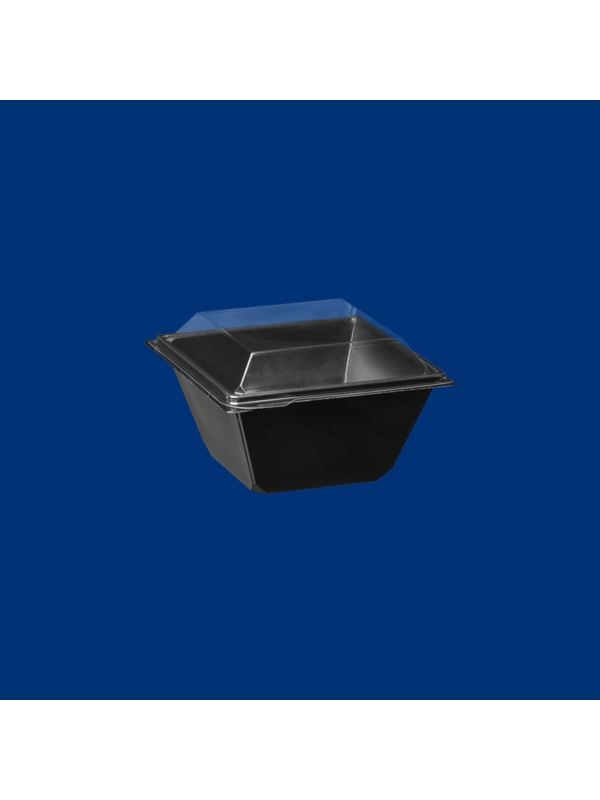 Poj. sałatka kwadrat 500ml op.30szt BL komplet czarny spód + transparentna pokrywka 124x124 mm h 80 PET (k/12)