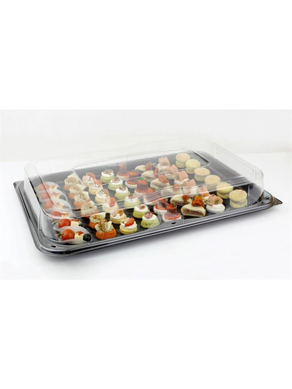 Mozaik SQ55 taca cateringowa + pokrywka op.25szt, 55x37cm, czarna, PS, Sabert