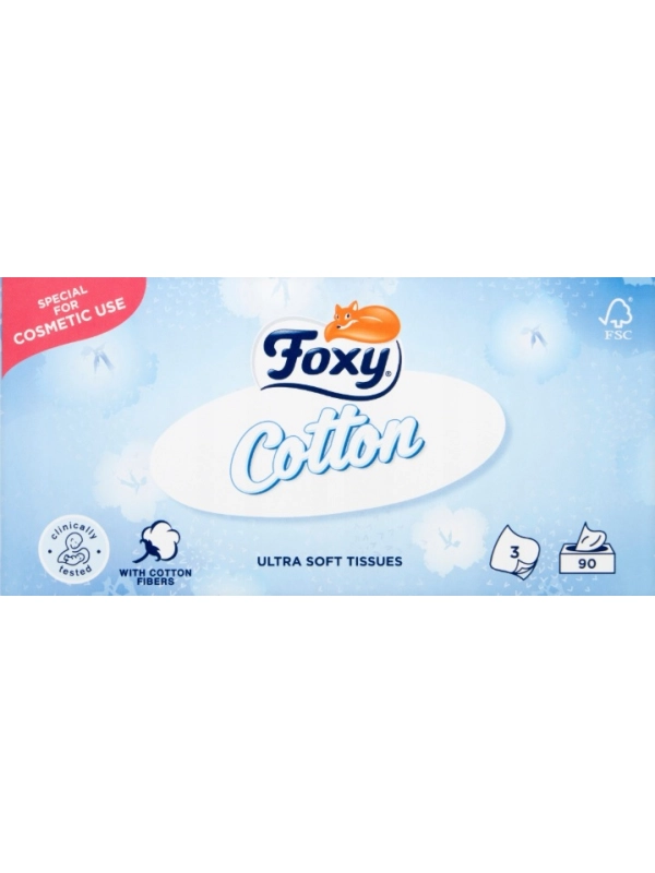 Chusteczki Foxy Cotton chusteczki kosmetyczne 1x90szt 3 warstwowe Chusteczki Foxy Cotton chusteczki kosmetyczne 1x90szt 3 warstwowe