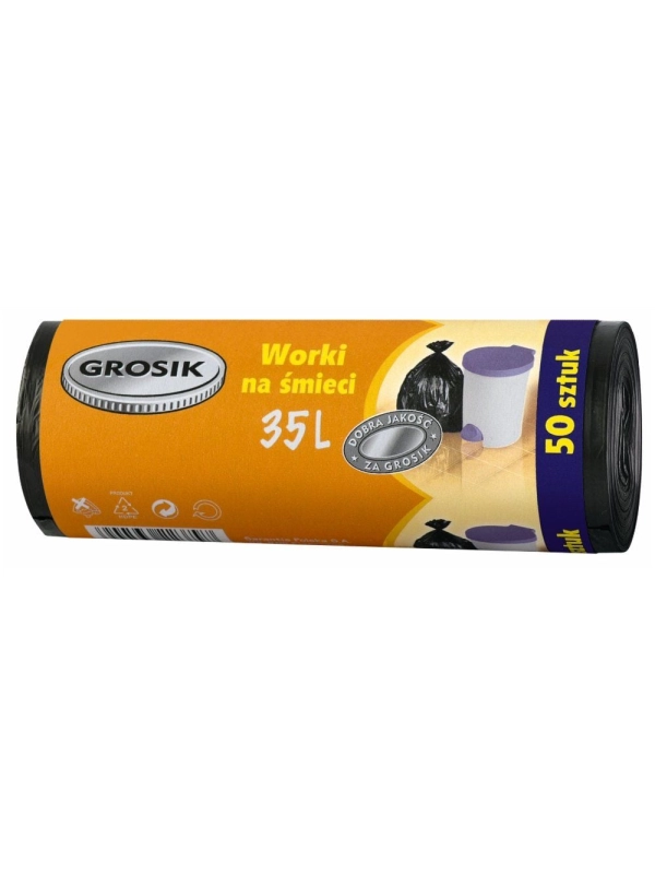 Worki na śmieci HDPE 35l GROSiK -50szt na rolce