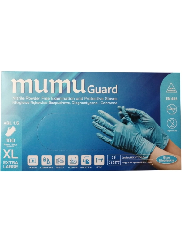 Rękawiczki nitrylowe mumu bezpudrowe niebieskie 100szt Rękawiczki nitrylowe mumu bezpudrowe niebieskie 100szt