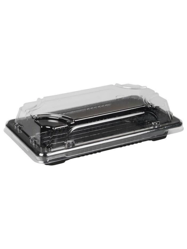 Pojemnik SUSHI na wynos 16x9cm czarny spód + krystaliczna pokrywka ANTIFOG kpl 50 sztuk