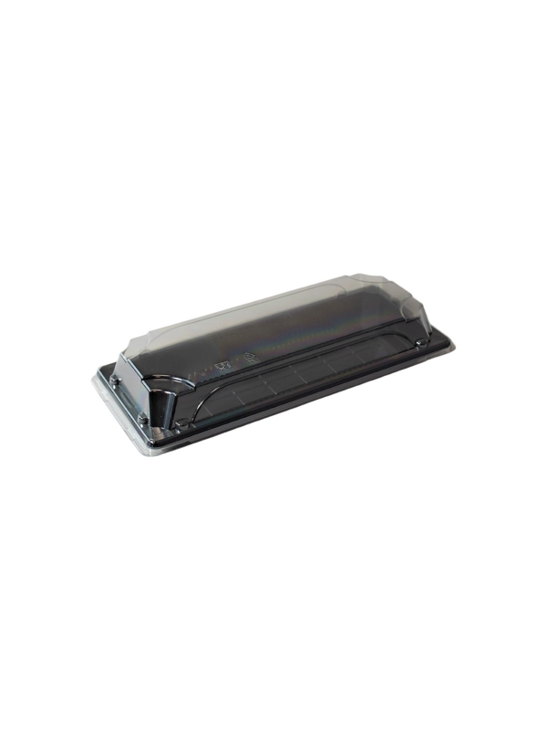 Pojemnik SUSHI na wynos 22x9cm czarny spód + krystaliczna pokrywka ANTIFOG kpl 50 sztuk