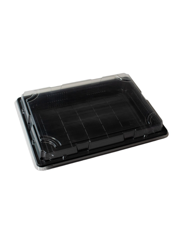 Pojemnik SUSHI na wynos 26x18,7cm czarny spód + krystaliczna pokrywka ANTIFOG kpl 50 sztuk