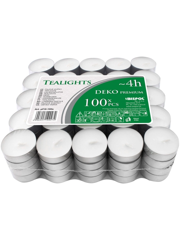 Świece podgrzewacze (teelights) Bispol Deko p10-100, 4-godzinne, 100 sztuk