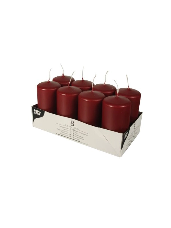 Świece pieńkowe 10 cm bordowe średnica 5 cm op. 8 sztuk
