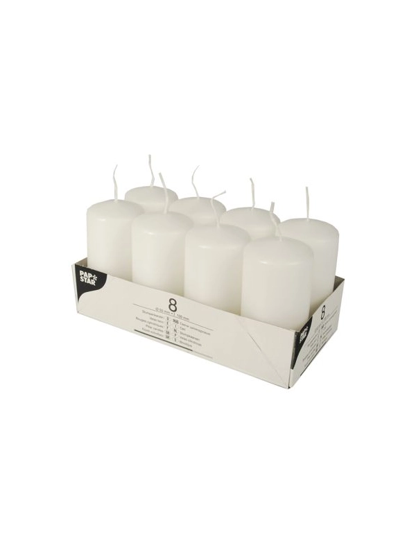 Świece pieńkowe 10 cm białe średnica 5 cm op. 8 sztuk