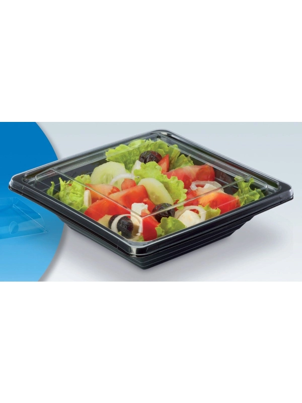 Pojemnik sałatkowy PET kwadratowy 600ml komplet czarny spód + transparentna pokrywka 170x170xh.83 op. 40 sztuk