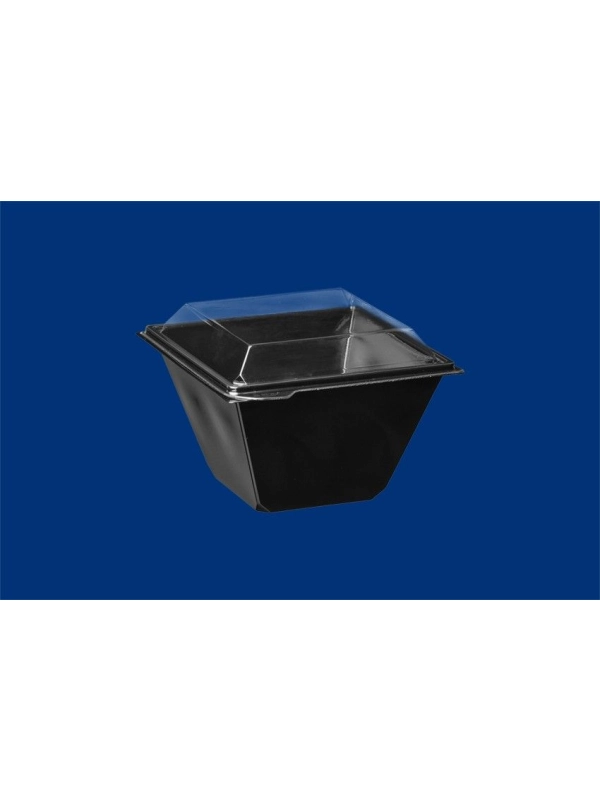 Pucharek sałatkowy kwadratowy 750ml komplet czarny spód + transparentna pokrywka 132x132mm h100 PET op. 30 kpl