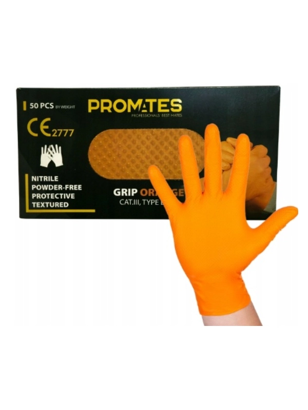 Rękawice nitrylowe robocze ProMates Grip Orange XL – 50 szt.