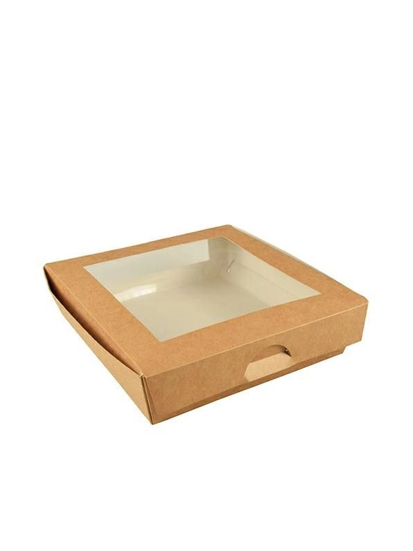 Pudełko brązowe sałatkowe 1500ml PURE 190x190x50mm, okno PLA, bez powleczenia op. 25 sztuk