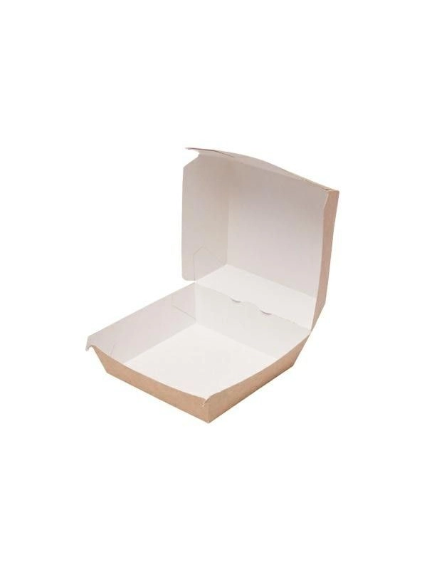 Pudełko HAMBURGER BRĄZOWY XXL biało/brązowe 150x150x105mm bez nadruku TnG op.100  sztuk