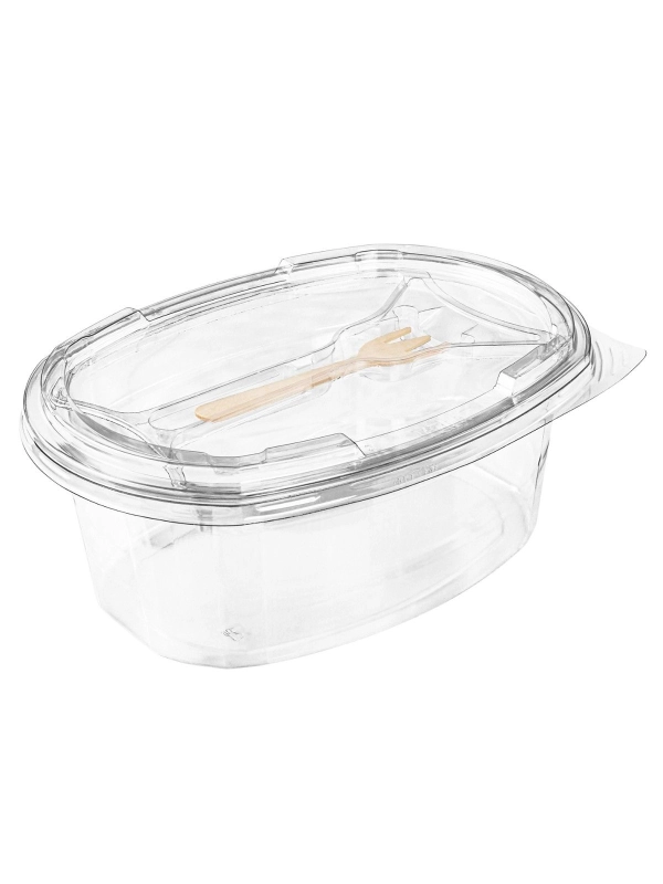 SL 1750WDR pojemnik owalny rPET 500ml op.300szt, na zawiasie z drewnianym widelcem, 190x140 h55