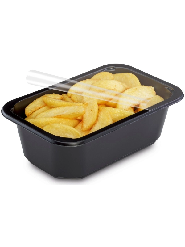 Pojemnik obiadowy, cateringowy połówka do zgrzewu 178x113x50mm, czarny 600ml, niedzielony, gładki op. 80 sztuk