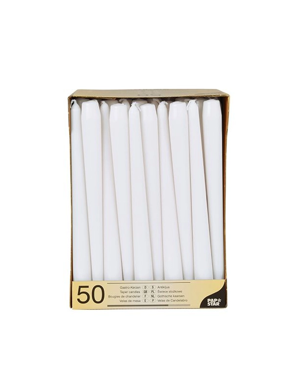 Świece stożkowe 25 cm białe średnic 2,2 cm op. 50 sztuk