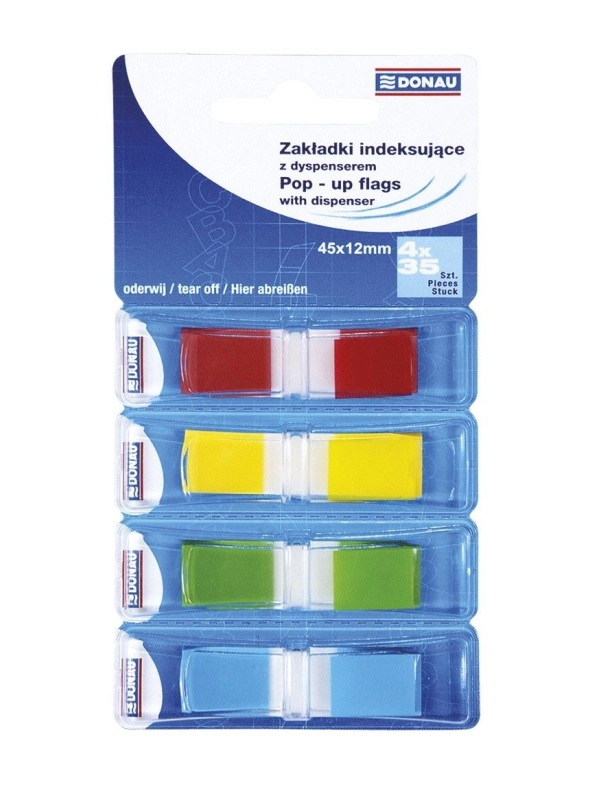 Zakładki indeksujące 12x45mm, 4x35kart. DONAU, PP mix kolorów