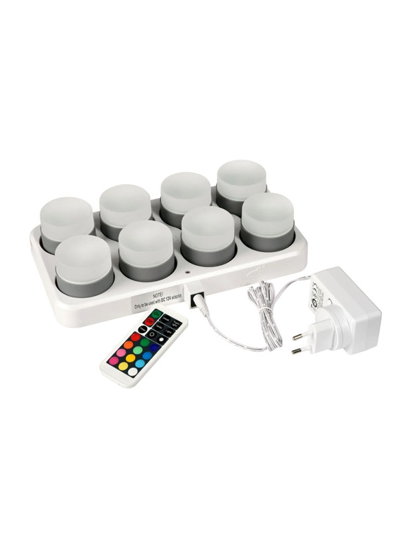 Zestaw małych świec LED DUNI, do ładowania, 8 szt. 48 x Ø 50 mm 13 godz. Biały